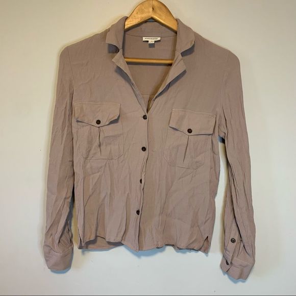Frank and oak button front top size small taupe color. - Picture 1 of 7